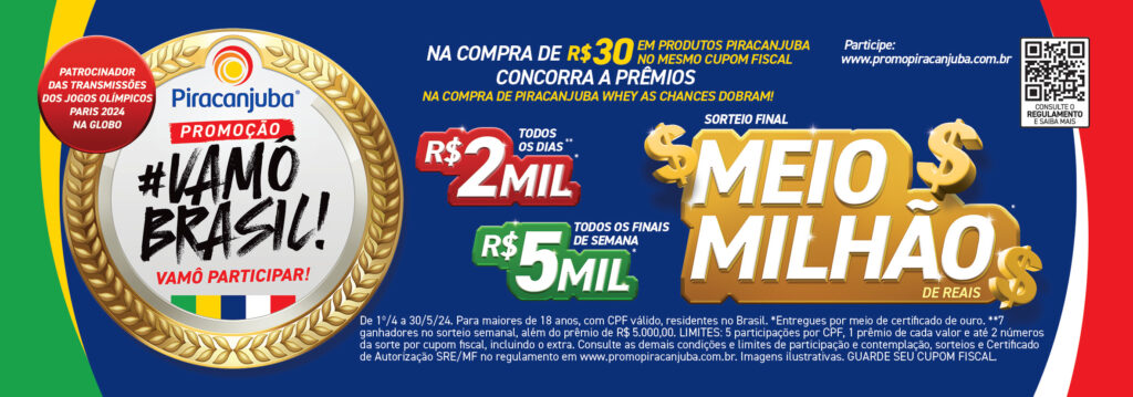 Promoção “#Vamô Brasil!”, da Piracanjuba, vai sortear prêmio de meio milhão de reais