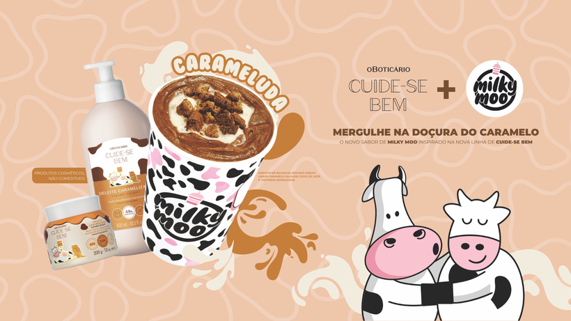 Em collab inédita, Milky Moo e O Boticário transformam fragrância em milkshake