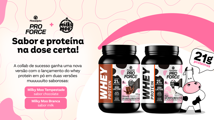 Piracanjuba ProForce e Milky Moo ampliam parceria com lançamento de whey protein em pó
